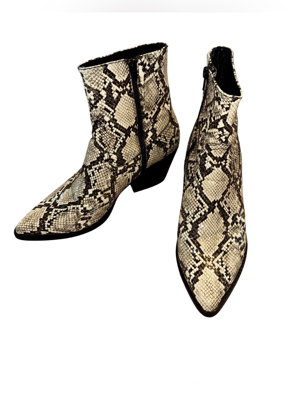 Jeffrey Campbell Kelam Snake-Print Pointed Ankle Booties - Black & Cream